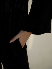 Black Crush Velvet Night Suit for Women - SanskrutiHomes 