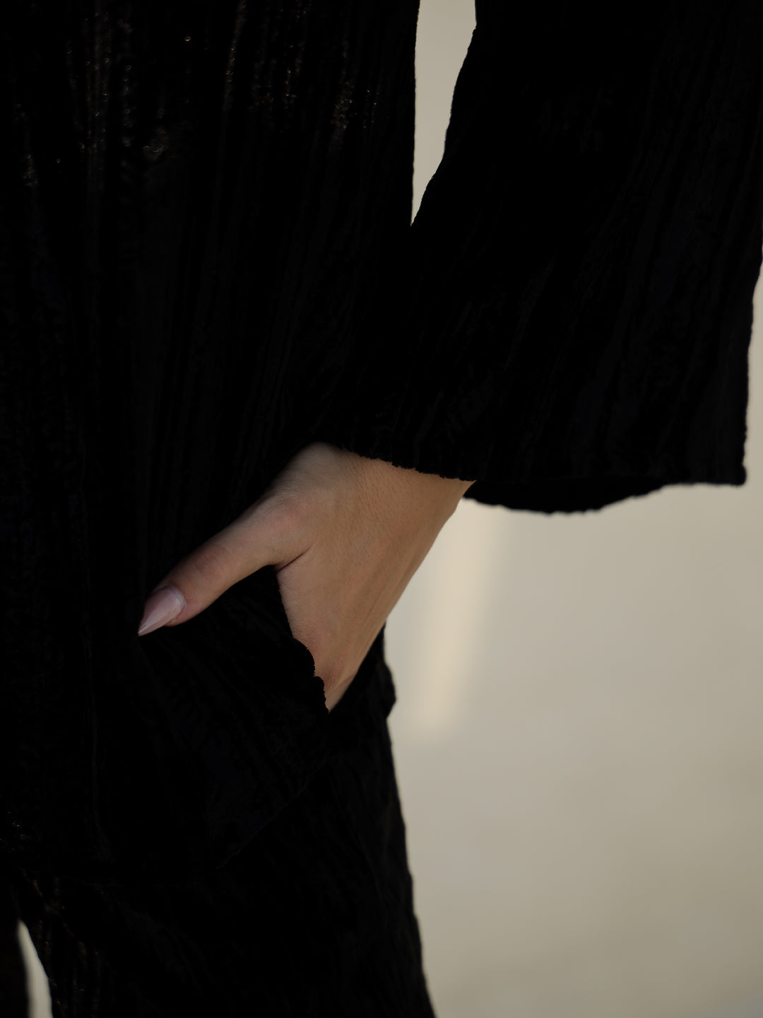 Black Crush Velvet Night Suit for Women - SanskrutiHomes 