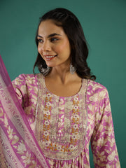 Pink Cotton Kurta Set with Dupatta - SanskrutiHomes 