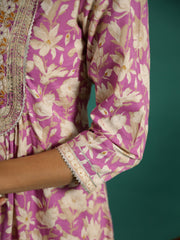 Pink Cotton Kurta Set with Dupatta - SanskrutiHomes 