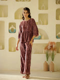 Pink Crush Velvet Night Suit for Women - SanskrutiHomes 