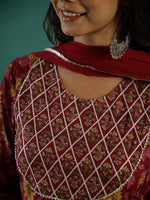 Maroon Pure Cotton Round Neck Printed Kurta Set for Women - SanskrutiHomes 