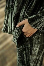 Olive Crushed Velvet Night Set - SanskrutiHomes 