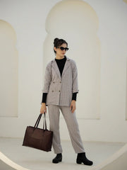 Grey Color Cashmere Strips Printed Lapel Collar Co-ords Set - SanskrutiHomes 