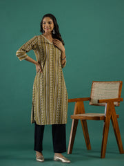 Mustard Printed Kurti Set - SanskrutiHomes 
