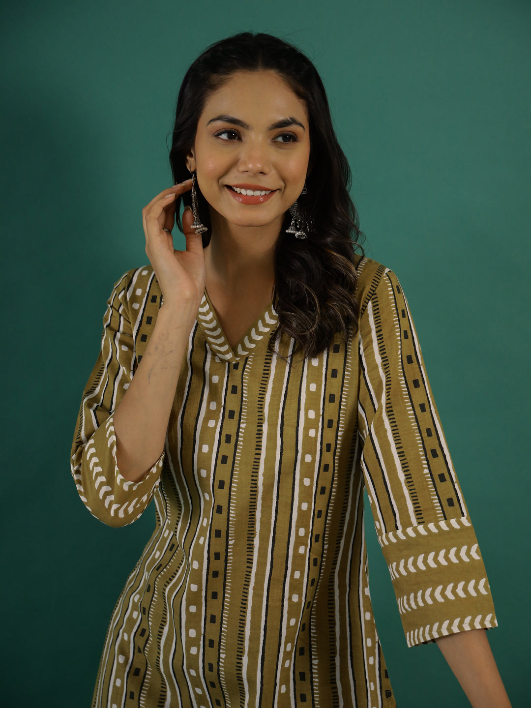 Mustard Printed Kurti Set - SanskrutiHomes 