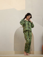 Set Of 3 Green Printed Quilted Co-Ords Set