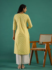 Summer yellow Cotton Printed kurta - SanskrutiHomes 