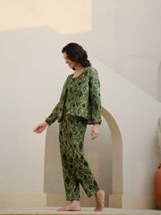 Set Of 3 Green Printed Quilted Co-Ords Set