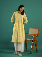 Summer yellow Cotton Printed kurta - SanskrutiHomes 