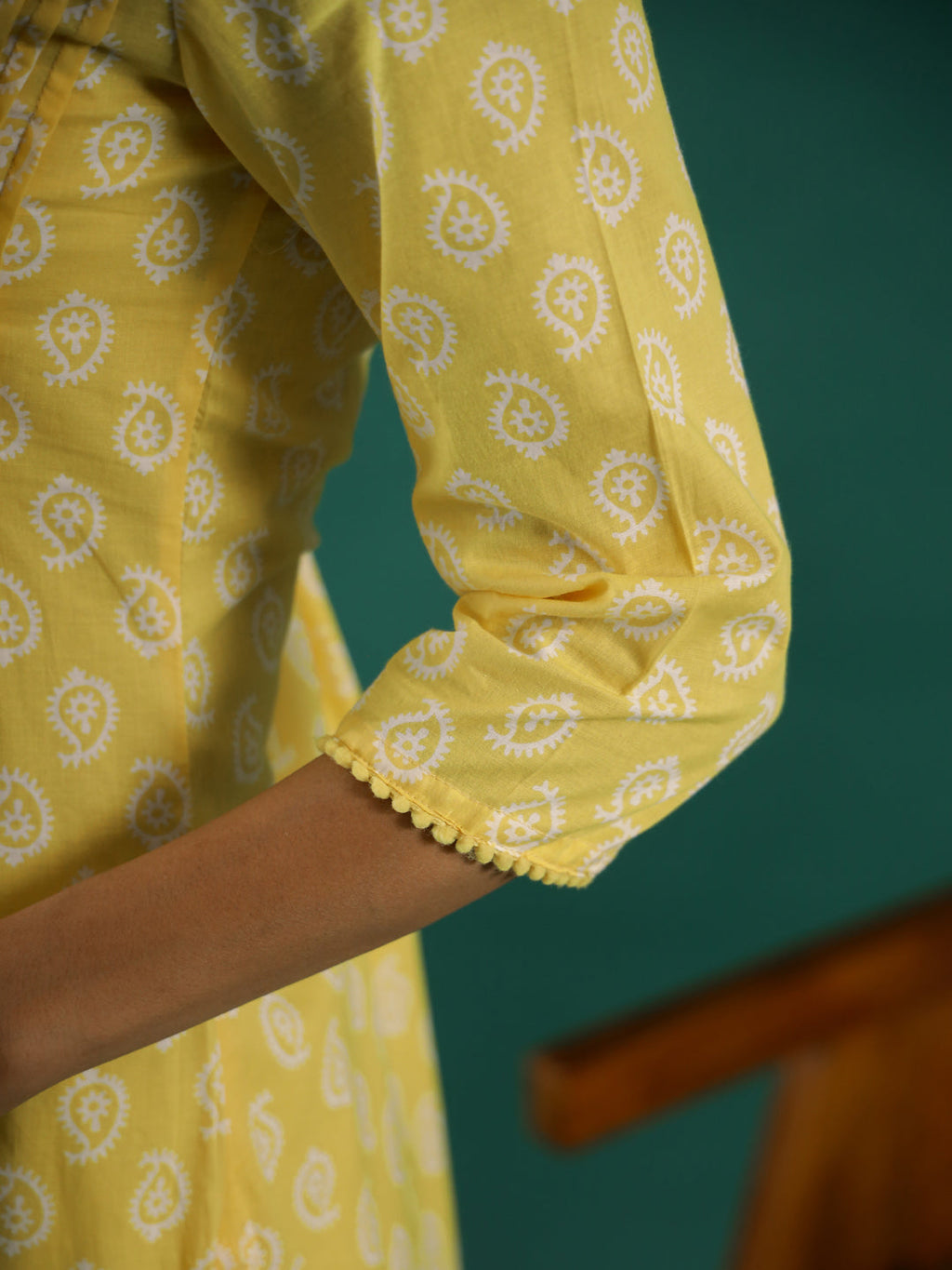 Summer yellow Cotton Printed kurta - SanskrutiHomes 