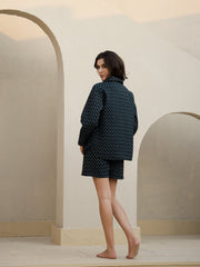 Blue Floral Printed Quilted Co-Ords Set