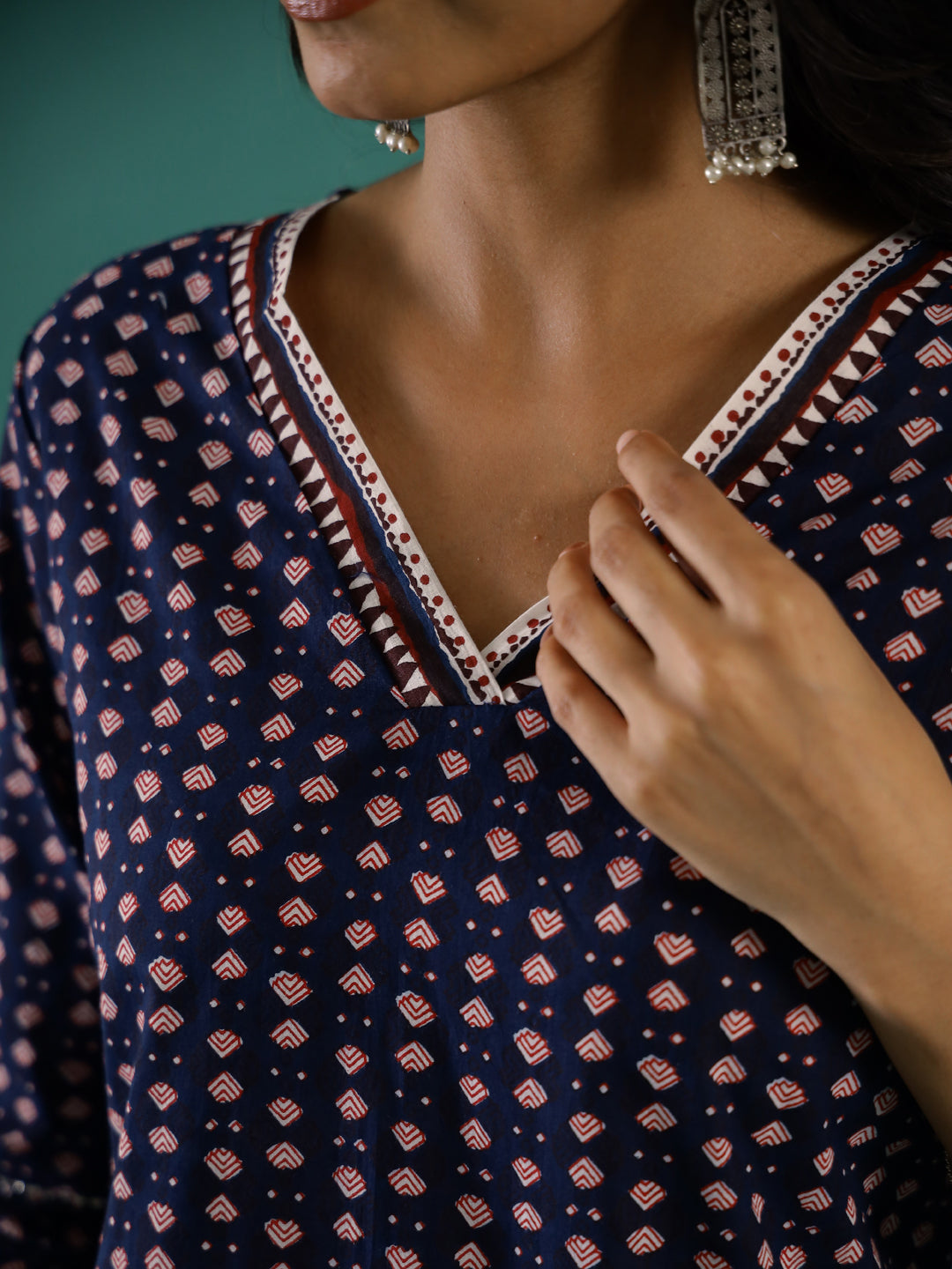 Indigo Ethnic Motif Printed Cotton Straight Kurta - SanskrutiHomes 