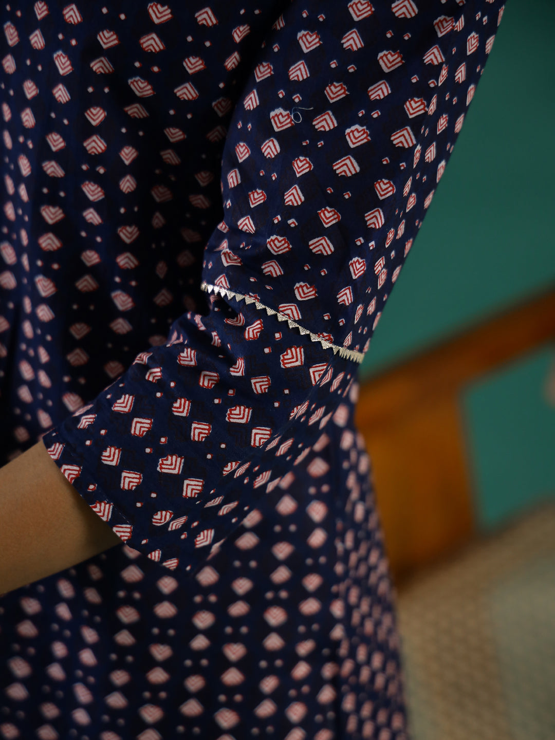 Indigo Ethnic Motif Printed Cotton Straight Kurta - SanskrutiHomes 