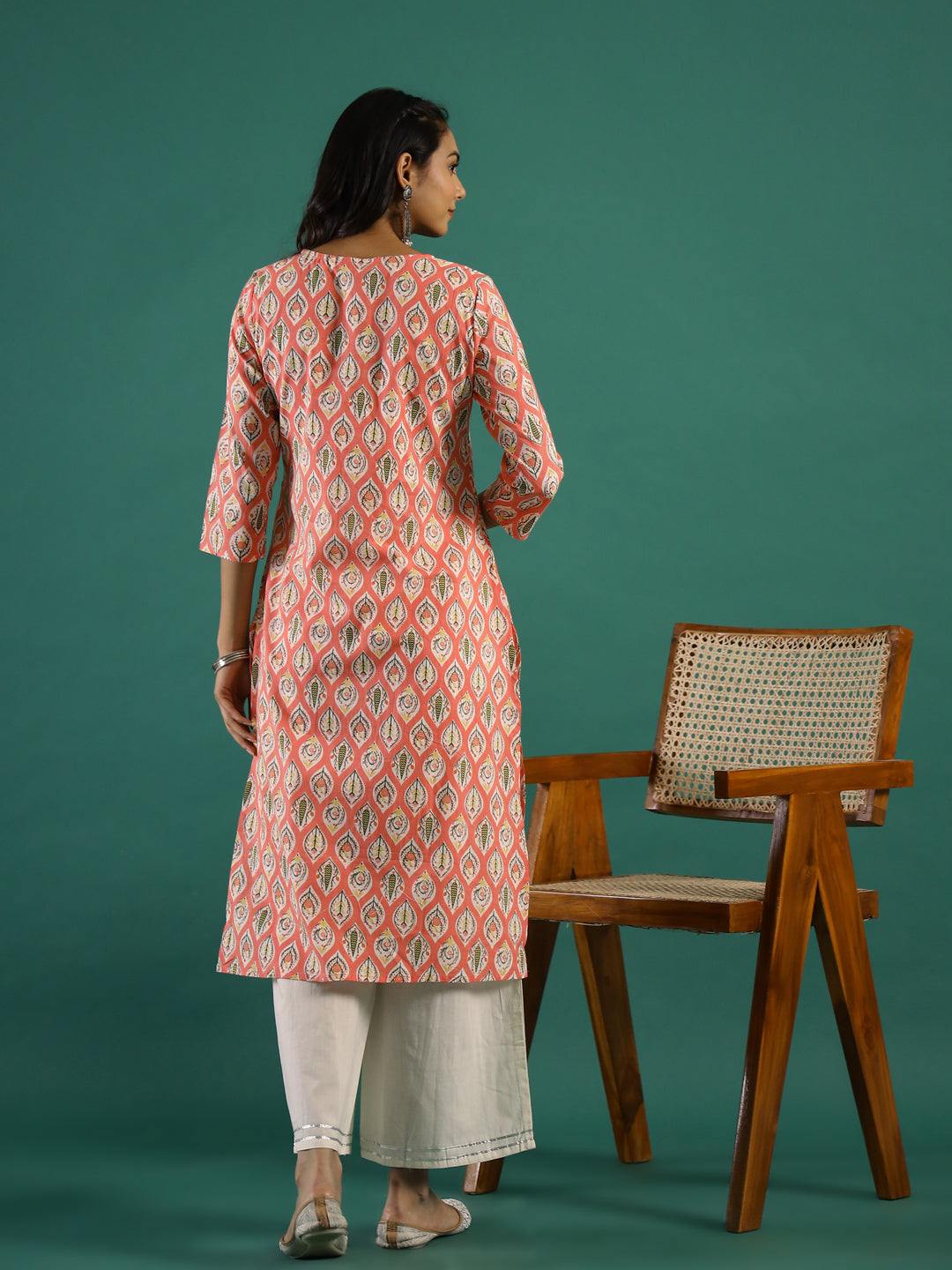 Pink Ethnic Motif Printed Cotton Straight Kurta - SanskrutiHomes 