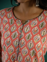 Pink Ethnic Motif Printed Cotton Straight Kurta - SanskrutiHomes 
