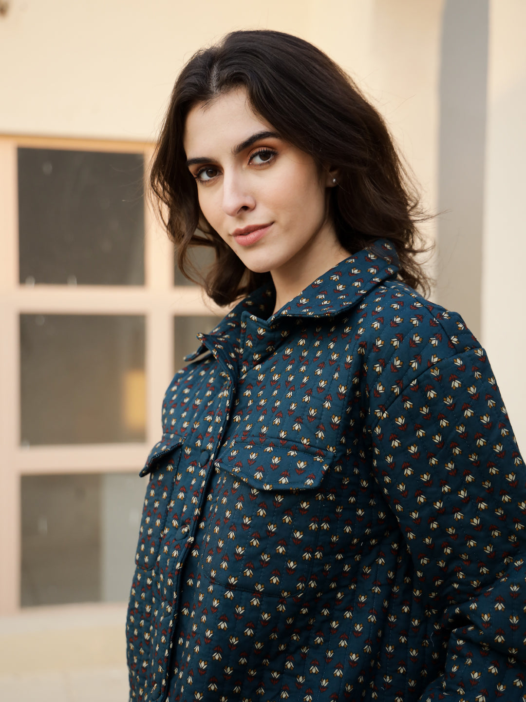 Blue Floral Printed Quilted Co-Ords Set