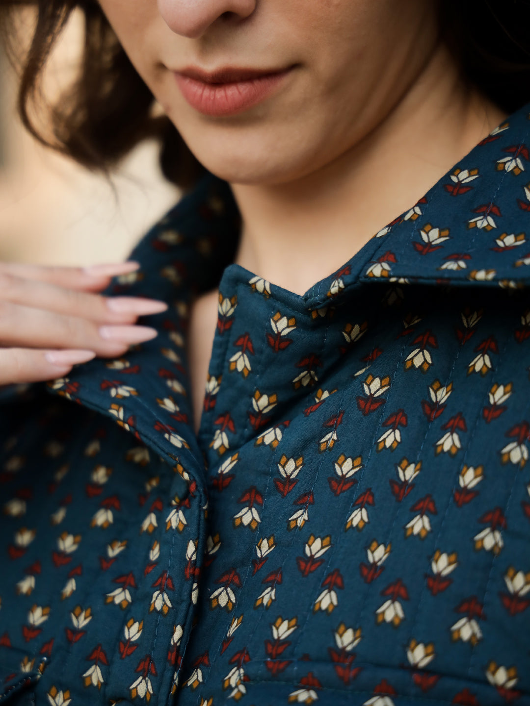 Blue Floral Printed Quilted Co-Ords Set