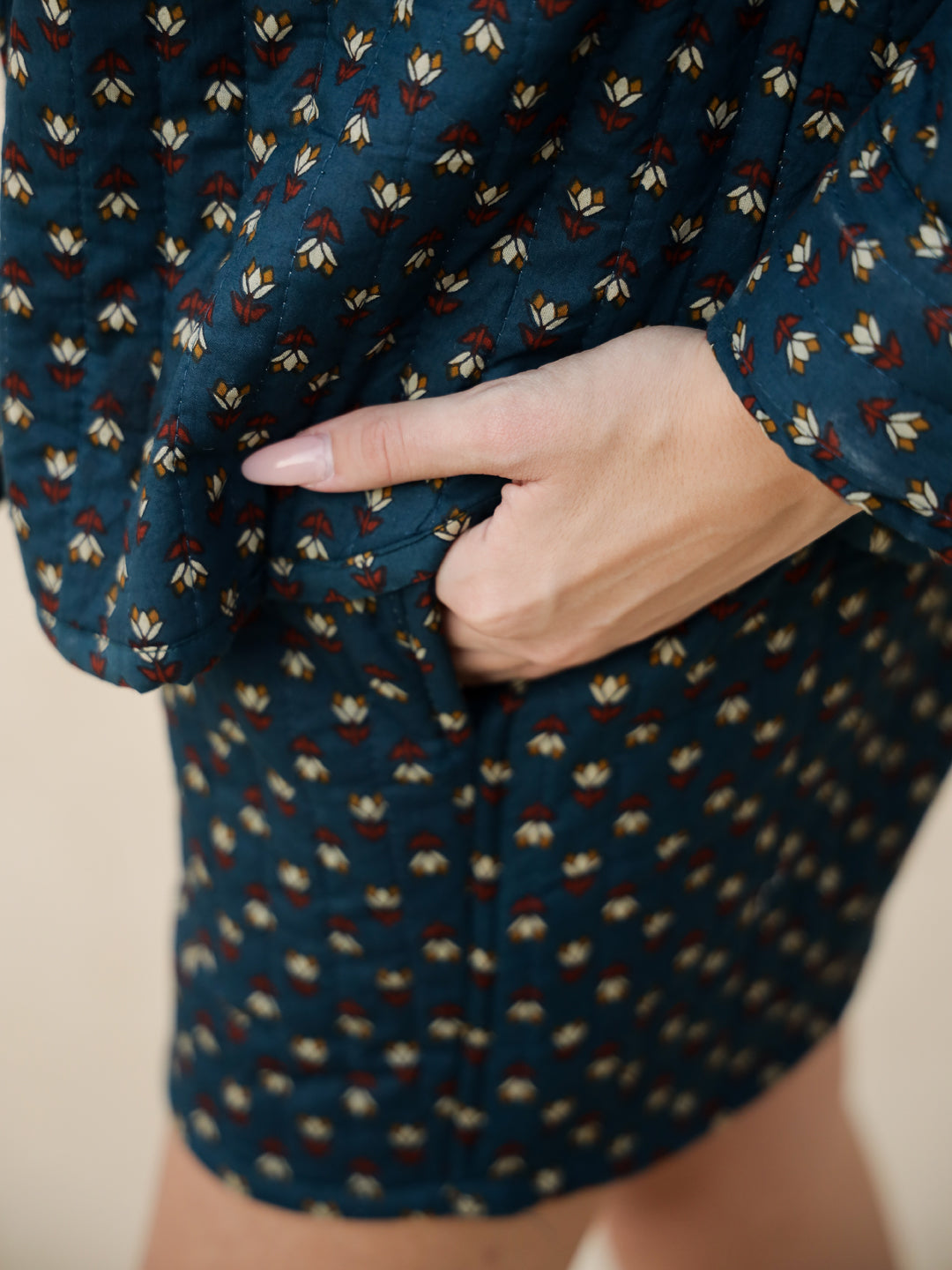 Blue Floral Printed Quilted Co-Ords Set