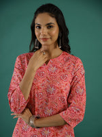 Pink Ethnic Printed Cotton Straight Kurta - SanskrutiHomes 