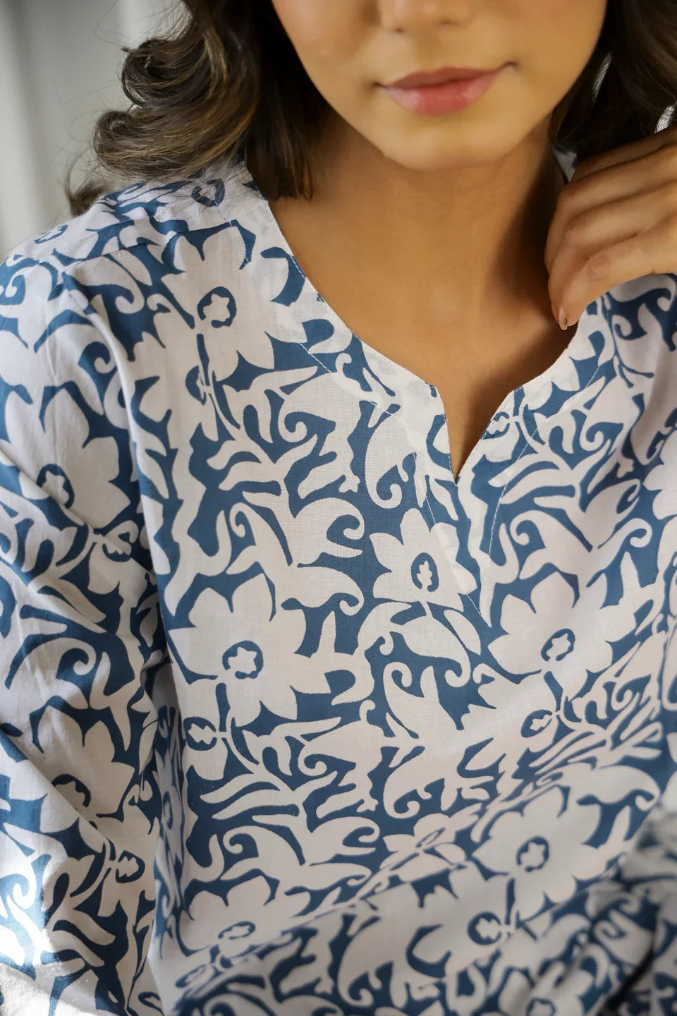 Blue & White Printed Loungewear Set - SanskrutiHomes 