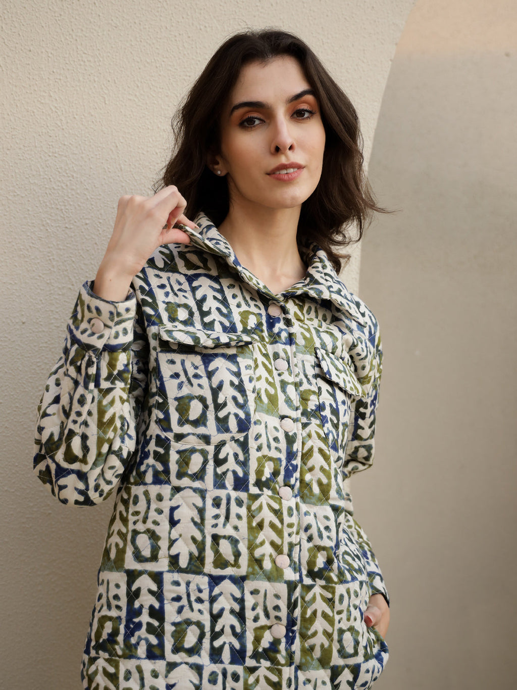 Multicolor Leaf Quilted Printed Co-ords Set for Women - SanskrutiHomes 