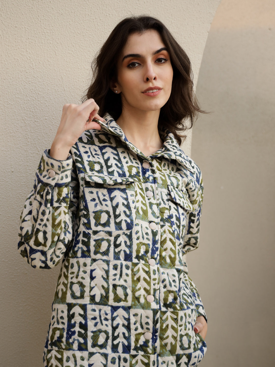 Multicolor Leaf Quilted Printed Co-ords Set for Women - SanskrutiHomes 