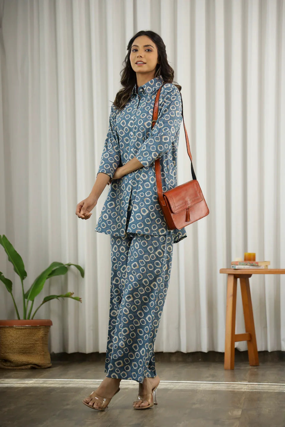 Blue Cotton palazzo Co-ord Set - SanskrutiHomes 