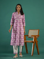 Purple Printed Kurti Set - SanskrutiHomes 