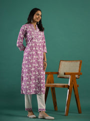 Purple Printed Kurti Set - SanskrutiHomes 