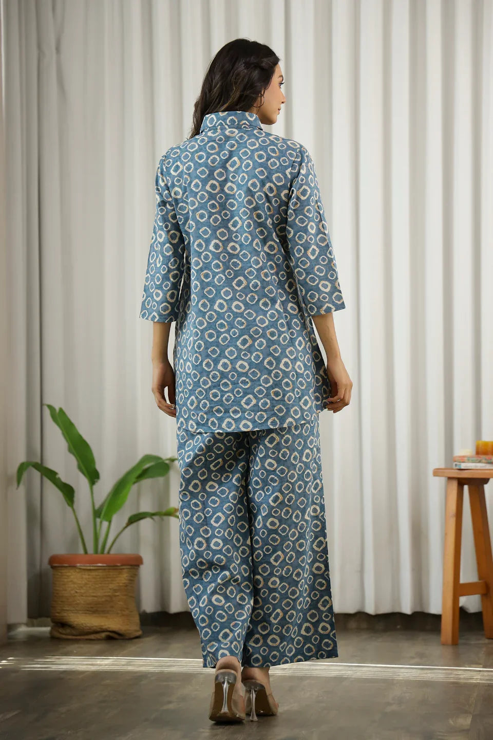 Blue Cotton palazzo Co-ord Set - SanskrutiHomes 