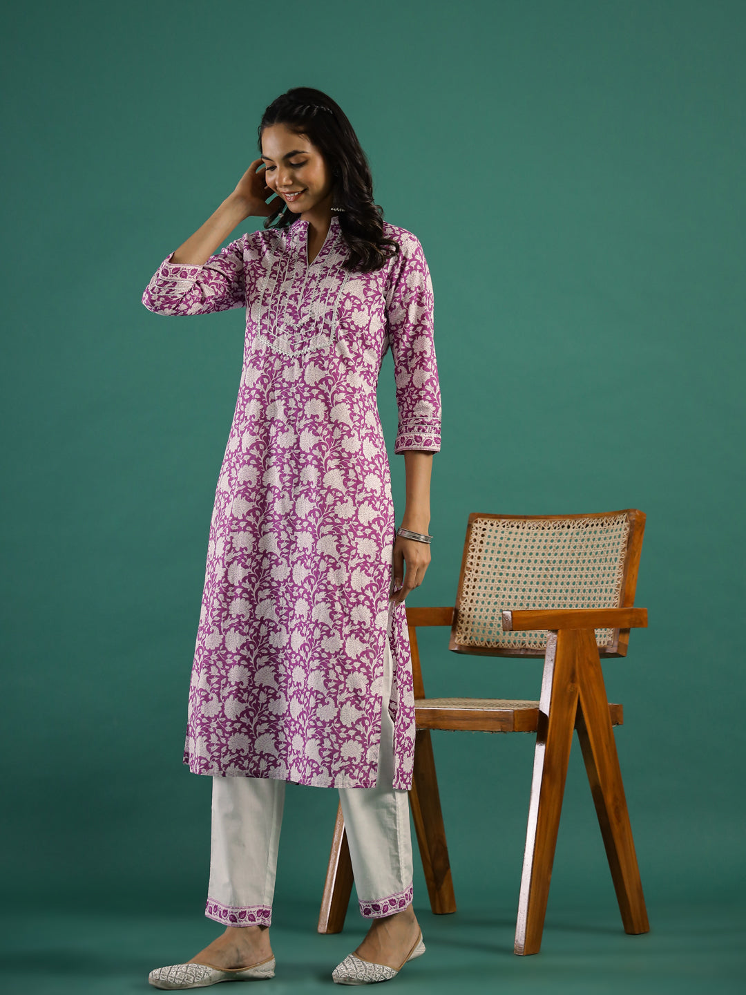 Purple Printed Kurti Set - SanskrutiHomes 