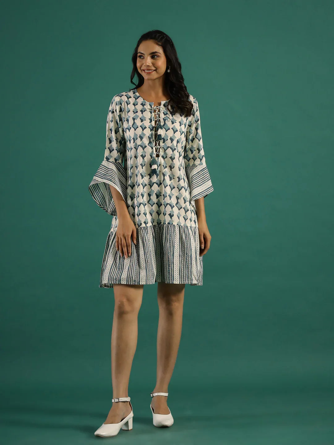Ethnic Printed Cotton Dress for Women - SanskrutiHomes 