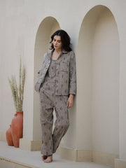 Set Of 3 Brown Quilted Night Suit Set