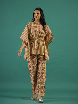 Musterd Round Neck Block Print Pure Cotton Night Suit Set For Women