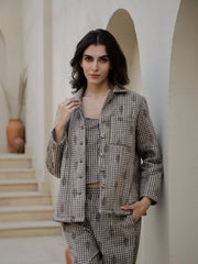 Set Of 3 Brown Quilted Night Suit Set
