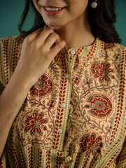 Musterd Round Neck Block Print Pure Cotton Night Suit Set For Women