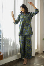 Green Cotton palazzo Night Suit Set for Women - SanskrutiHomes 