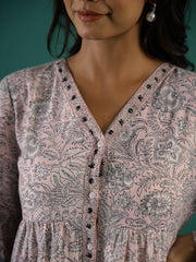 Floral Printed Cotton Dress For Women