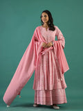 Pink Floral Printed Cotton Kurta with Dupatta - SanskrutiHomes 