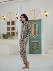 Leaf Printed Cotton Night Suit Set