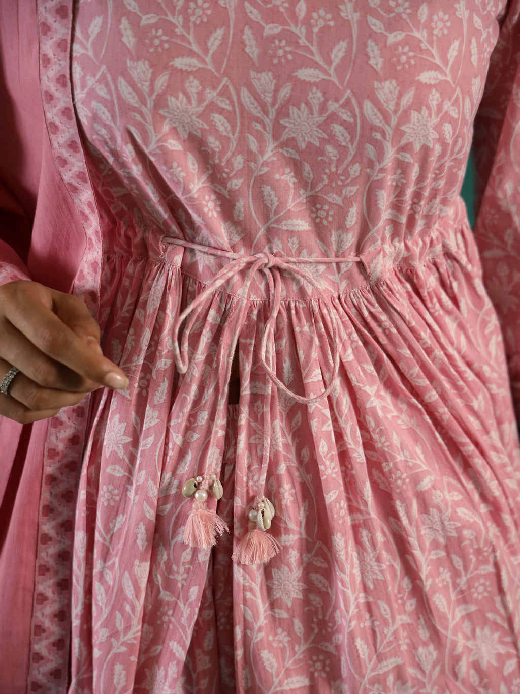 Pink Floral Printed Cotton Kurta with Dupatta - SanskrutiHomes 