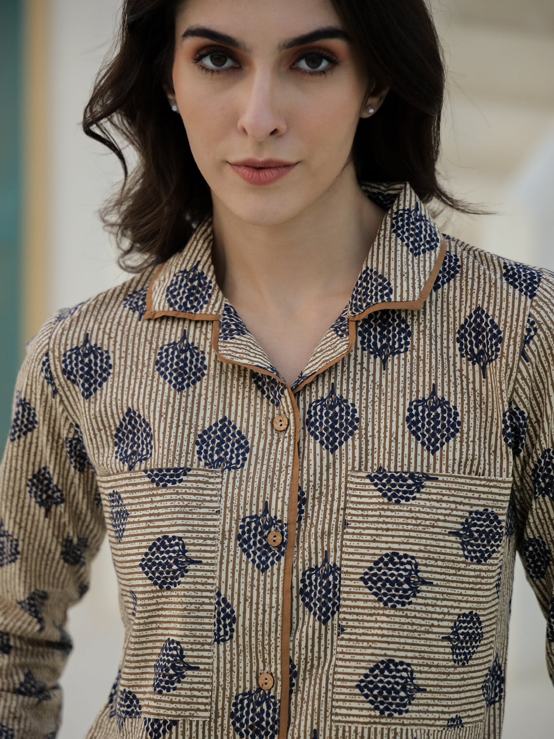 Leaf Printed Cotton Night Suit Set - SanskrutiHomes 