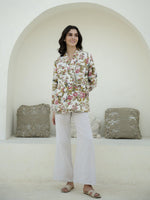 Floral Printed V-Neck Quilted Jacket for Women - SanskrutiHomes 