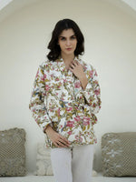 Floral Printed V-Neck Quilted Jacket for Women - SanskrutiHomes 