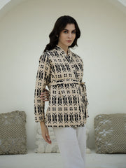 Cream Color Geometric Print Quilted Jacket - SanskrutiHomes 