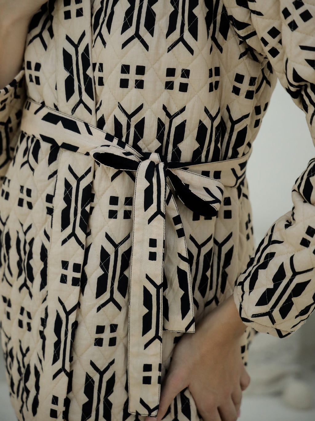 Cream Color Geometric Print Quilted Jacket - SanskrutiHomes 
