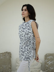 White Color Bird Printed Quilted Jacket for Women - SanskrutiHomes 