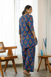 Blue Printed Cotton Loungewear Set - SanskrutiHomes 