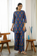Blue Printed Cotton Loungewear Set - SanskrutiHomes 